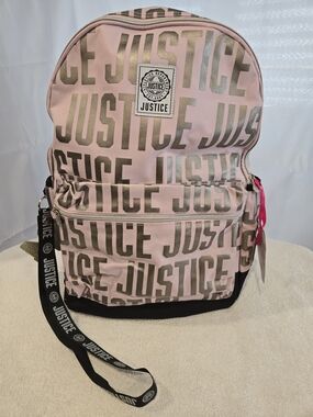 Justice Pink Logo Print Backpack with Black Accents
